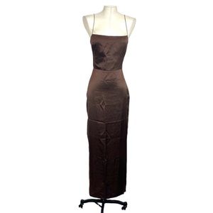 Reformation Frankie Silk Dress Cafe Brown New
